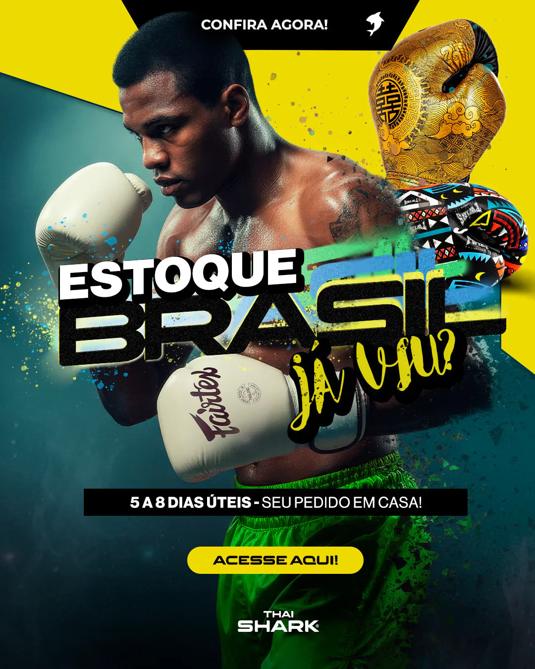Thai Shark “Brazil Stock”: fast delivery, no import fees, and our best-selling Muay Thai gear ready to ship